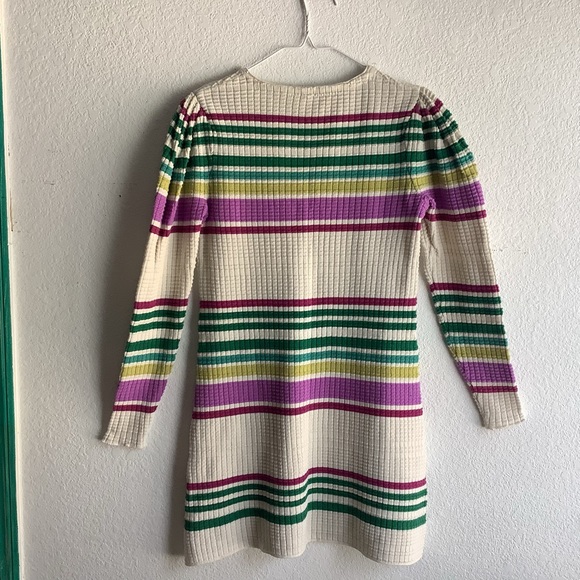 Free People Gidget Sweater Dress Puff L-sleeve Sz XS Color Ivory Combo SMRP $148 - Picture 5 of 10